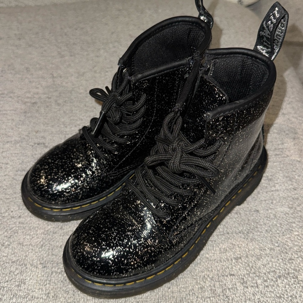 Kids black sparkle Dr. Martens